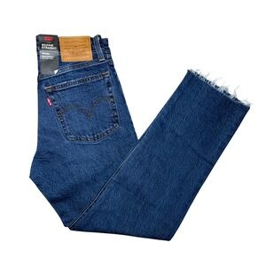 Levi's Women Sz 25 Wedgie Straight Jeans Blue Denim Raw Hem NWT